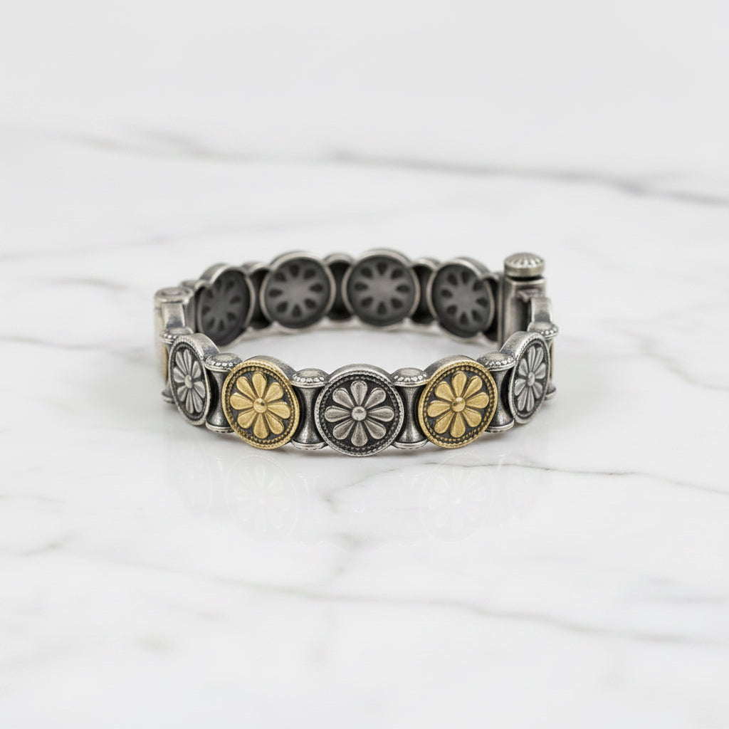 2PC German Silver Round Floral Kada Bangles for Women