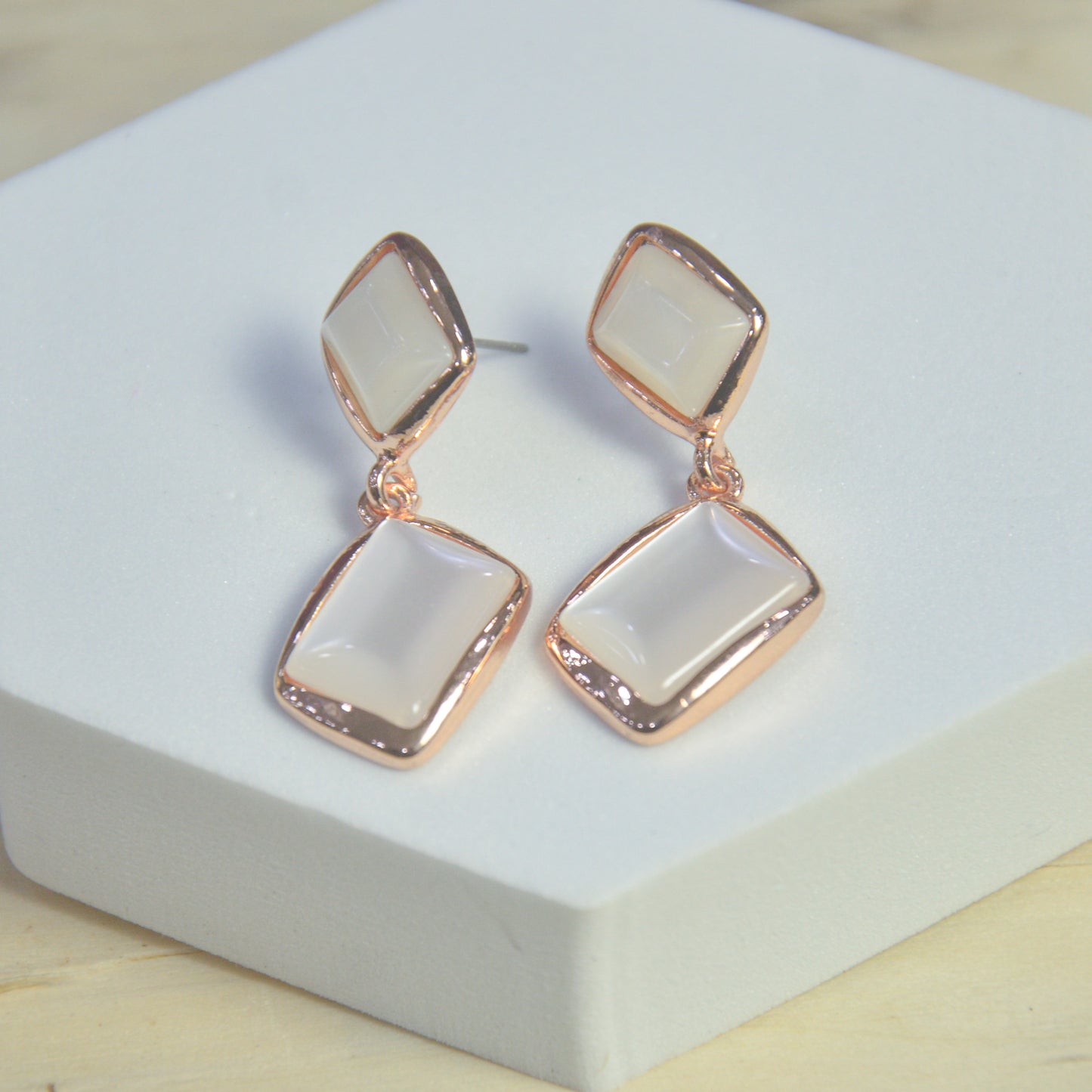 Rose Gold Glow Geometric Drop Earrings