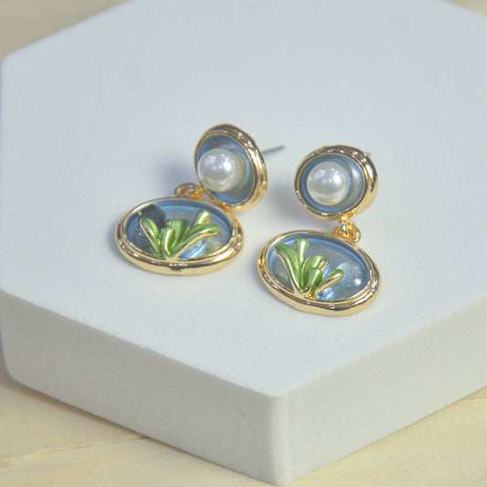 Ocean Bloom Enamel Drop Gold Earrings