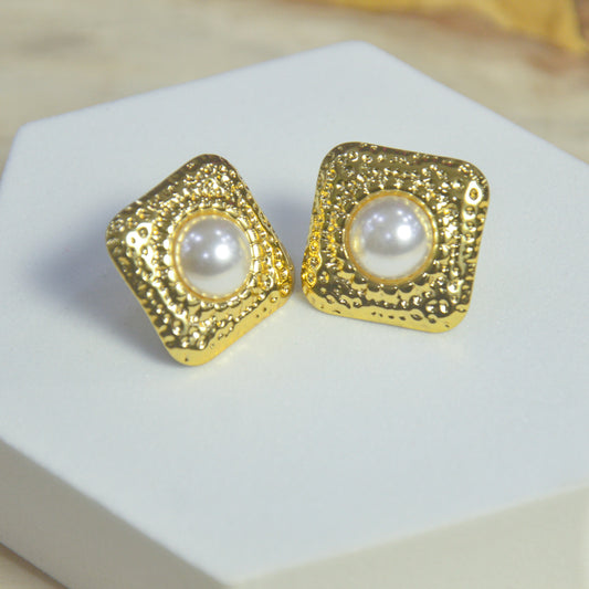 Golden Grace Pearl Stud Earrings