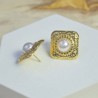 Golden Grace Pearl Stud Earrings