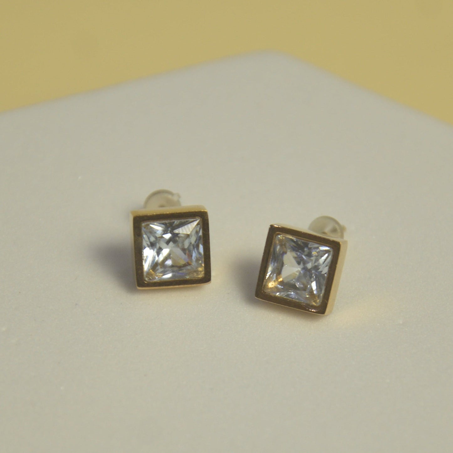 Classic Square Crystal Sainless Still Stud Earrings