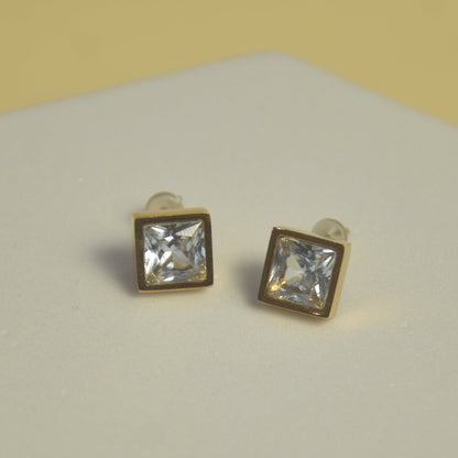 Classic Square Crystal Sainless Still Stud Earrings