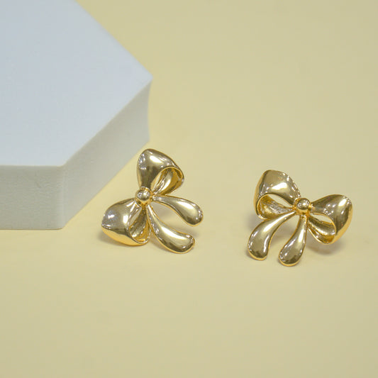 Golden Bow Charm Stud Earrings