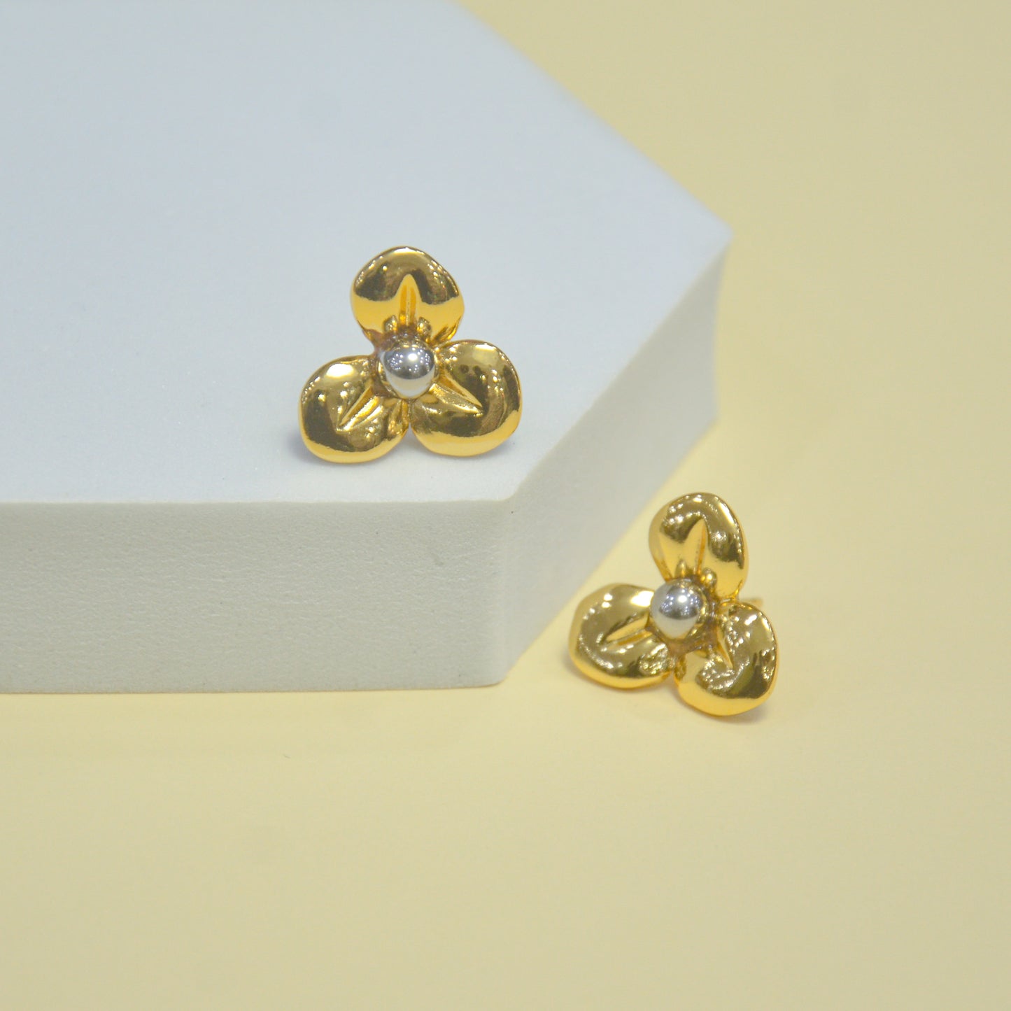 Golden Petal Charm Stud Earrings