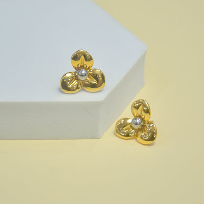 Golden Petal Charm Stud Earrings