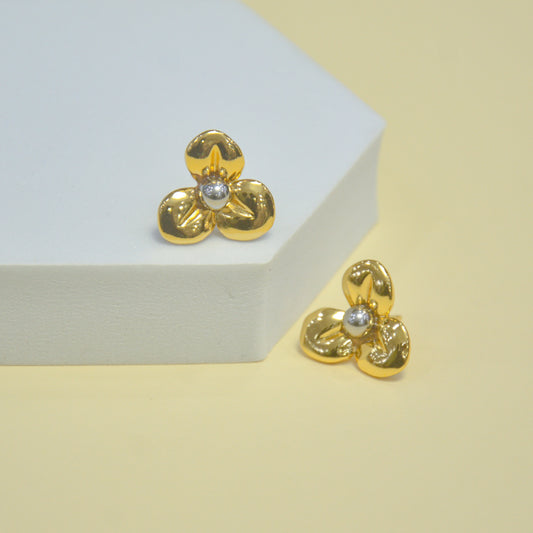 Golden Petal Charm Stud Earrings