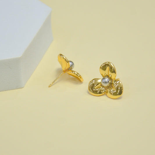 Golden Petal Charm Stud Earrings