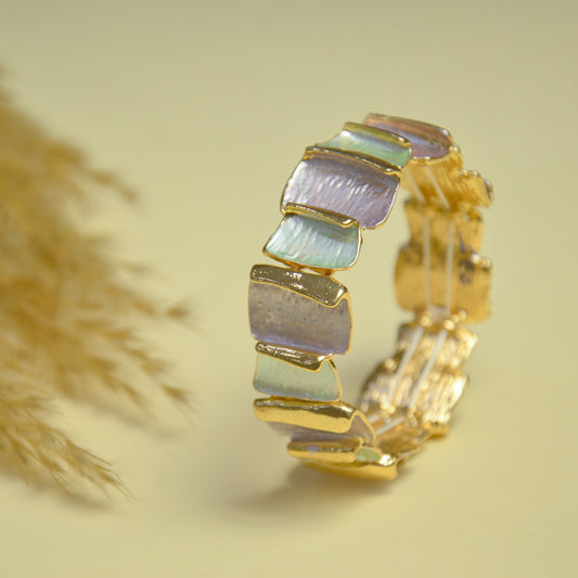 Iridescent Pastel Gold Plated Multi Color Strechable Bracelet