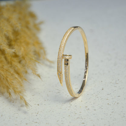 Luxe Nail-Head Diamond Gold Plated Bracelet