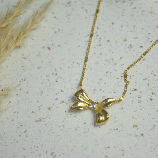Gold Bella Bow Charm Necklace