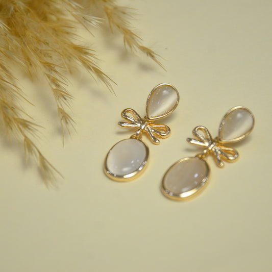 Moonlit Bow Drop Gold Earrings