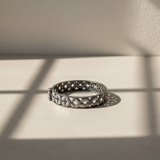 2pc German Silver Floral Cutwork Kada Bangles for Women