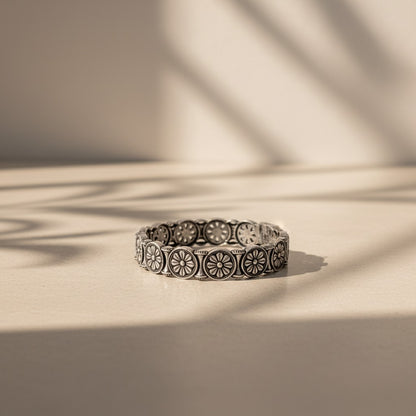 2PC German Silver Round Floral Kada Bangles for Women