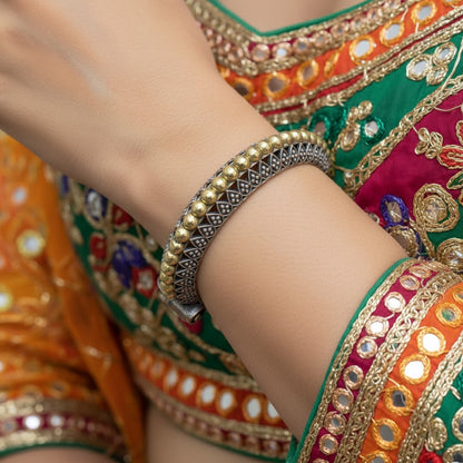 2PC German Silver Gold Beaded Kada Bangles for Women