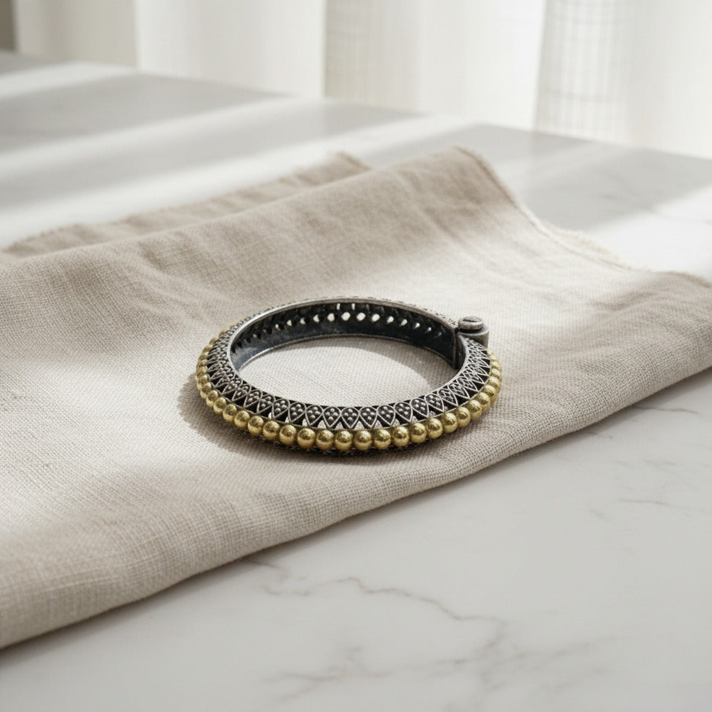 2PC German Silver Gold Beaded Kada Bangles for Women