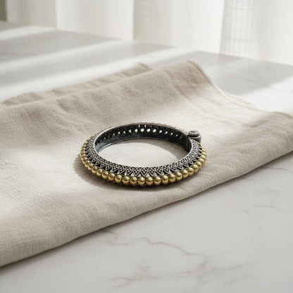 2PC German Silver Gold Beaded Kada Bangles for Women