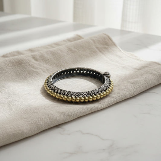 2PC German Silver Gold Beaded Kada Bangles for Women