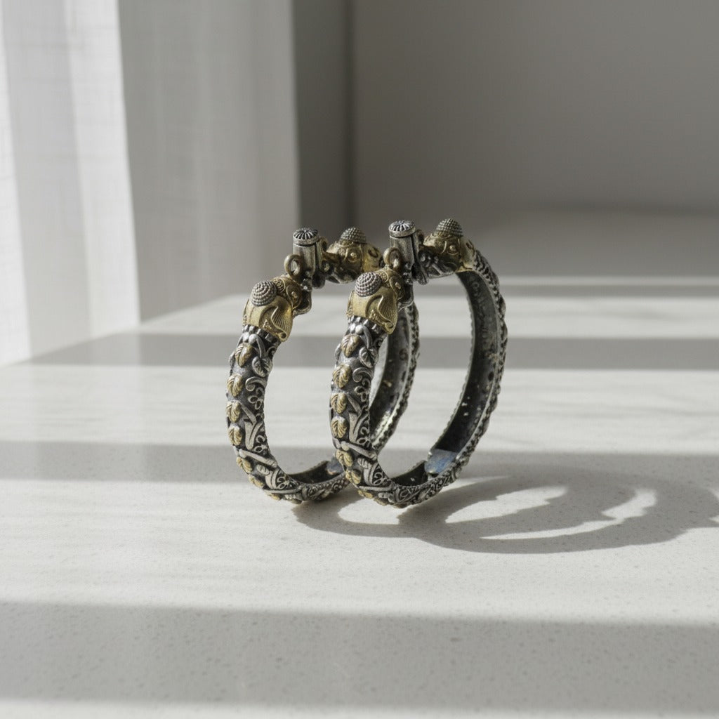 2PC Openable German Silver Tribal Kada Bangles