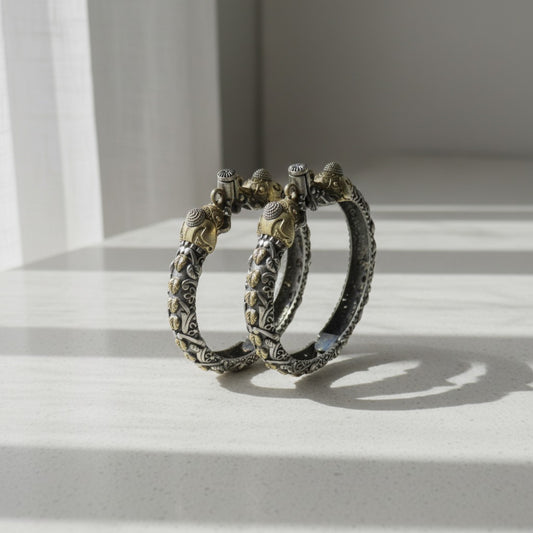 2PC Openable German Silver Tribal Kada Bangles