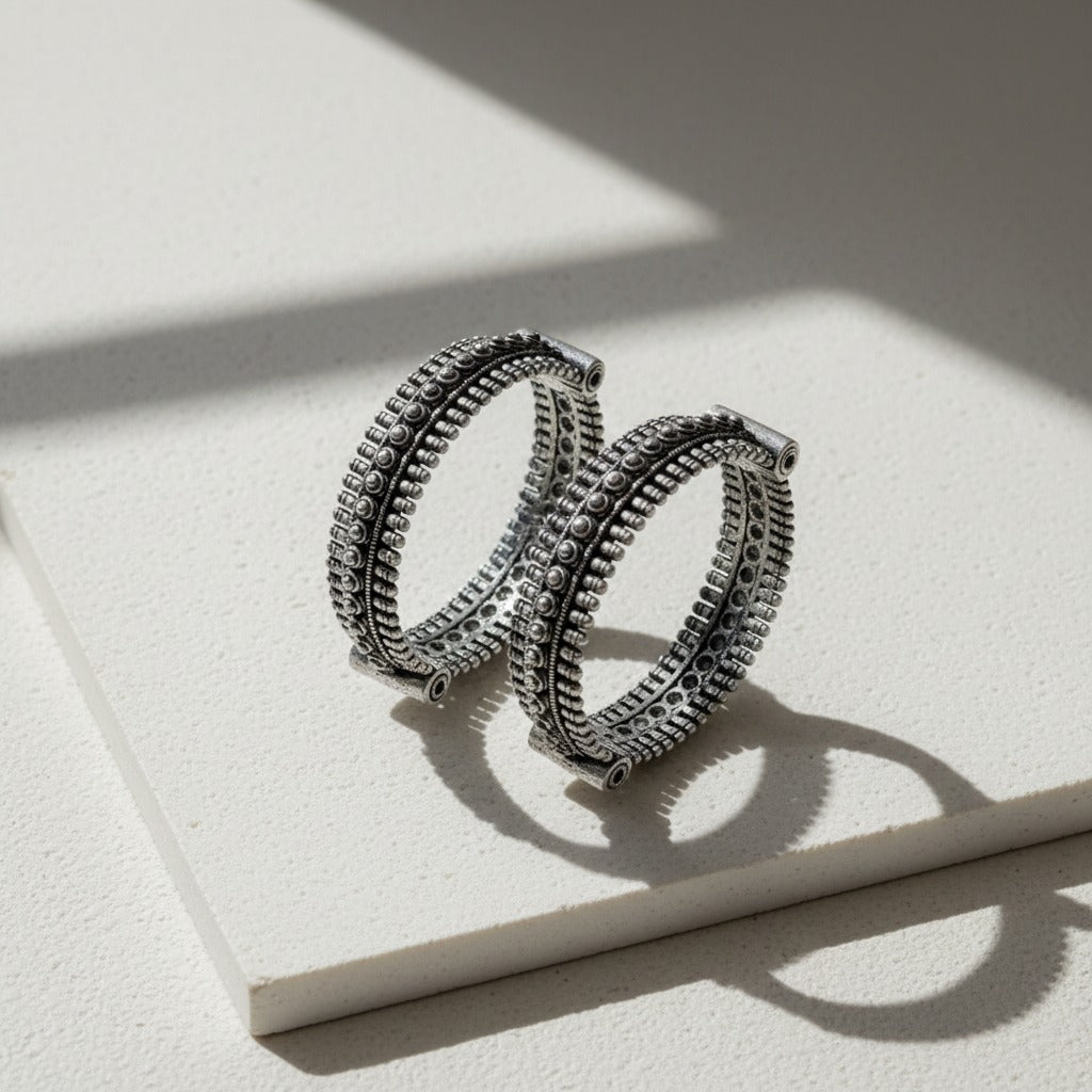 2PC German Silver Tribal Kada Bangles for Women