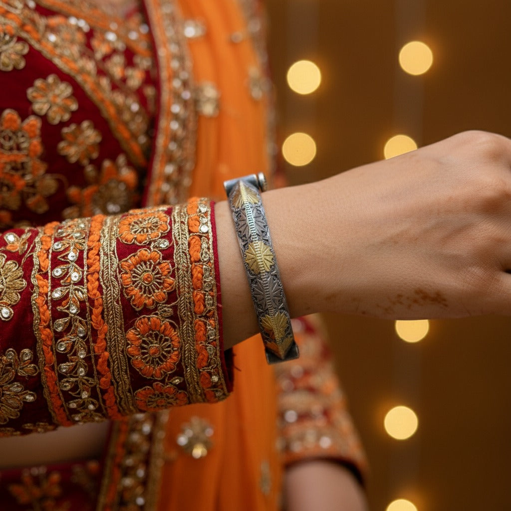 2PC German Silver Dual Tone Kada Bangles for Women