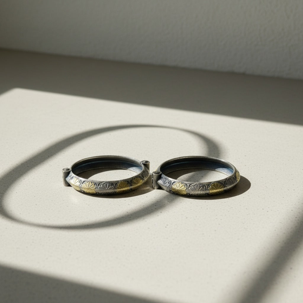 2PC German Silver Dual Tone Kada Bangles for Women