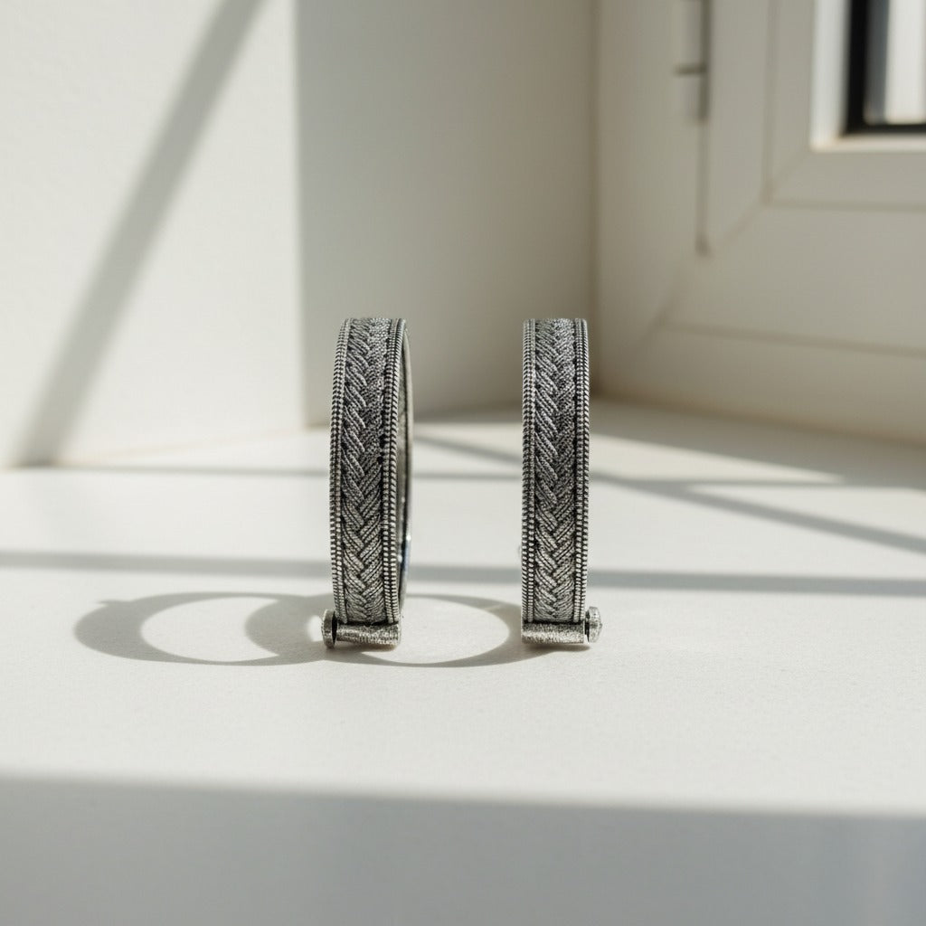 2PC German Silver Braided Kada Bangles for Women