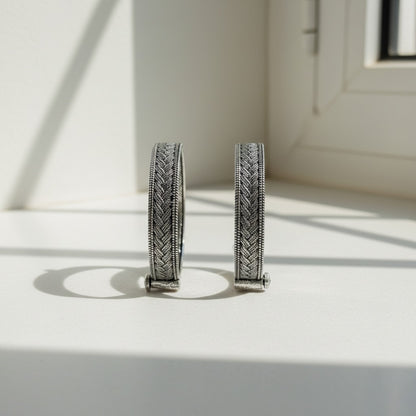 2PC German Silver Braided Kada Bangles for Women