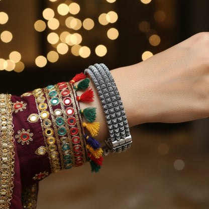 2PC German Silver Studded Tribal Kada Bangles for Women