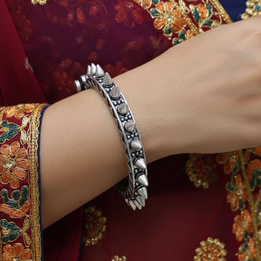 2PC German Silver Spike Studded Tribal Kada Bangles