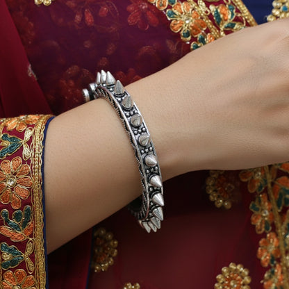 2PC German Silver Spike Studded Tribal Kada Bangles