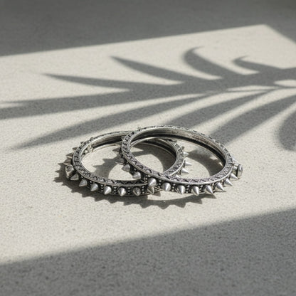 2PC German Silver Spike Studded Tribal Kada Bangles