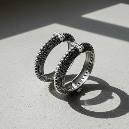 2PC German Silver Beaded Edge Kada Bangles
