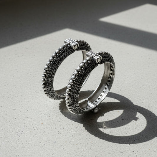2PC German Silver Beaded Edge Kada Bangles