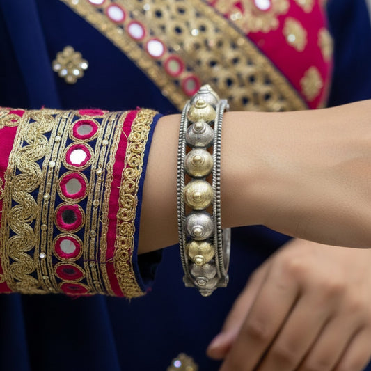 2PC German Silver Gold-Tone Studded Kada Bangles