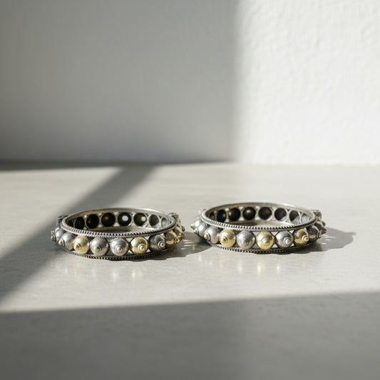 2PC German Silver Gold-Tone Studded Kada Bangles