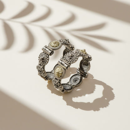 2PC German Silver Floral Disc Kada Bangles