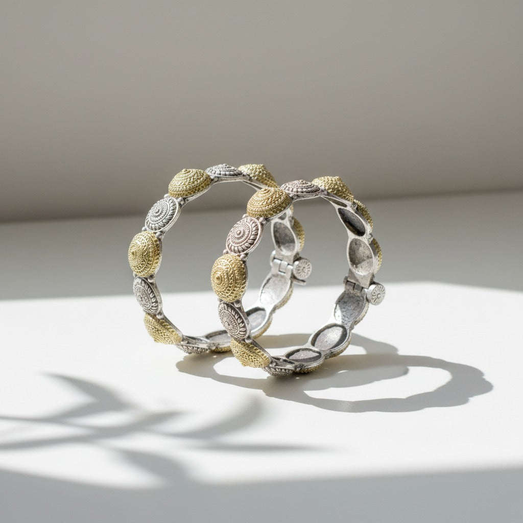 2PC German Silver Dome Design Kada Bangles