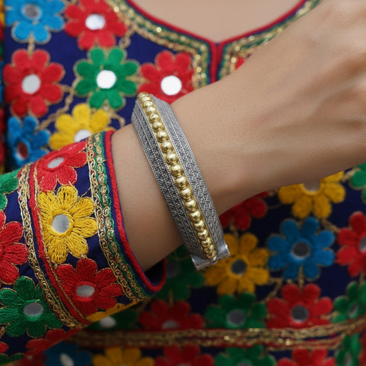 2PC German Silver Gold Bead Border Kada Bangles