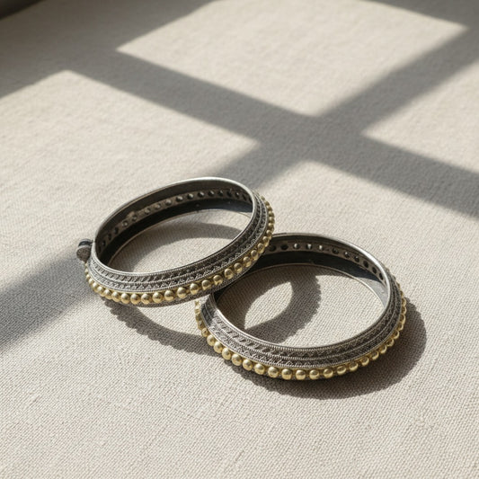 2PC German Silver Gold Bead Border Kada Bangles