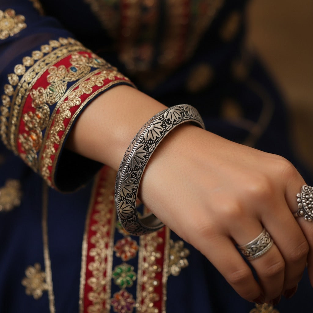 2PC German Silver Dual Tone Kada Bangles for Women
