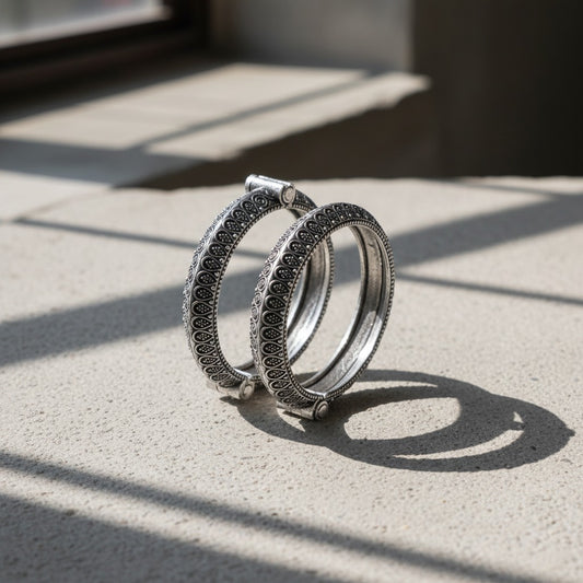 2PC German Silver Engraved Pattern Kada Bangles