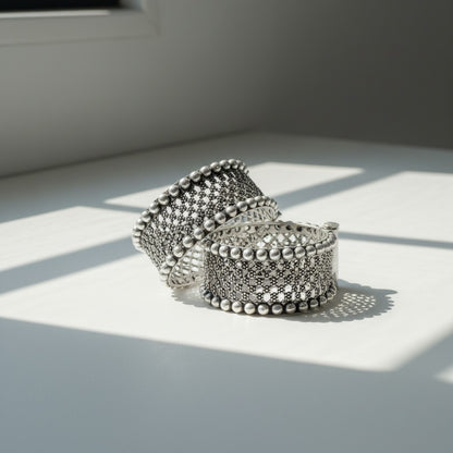 2PC German Silver Wide Mesh Kada Bangles