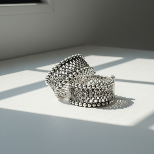 2PC German Silver Wide Mesh Kada Bangles