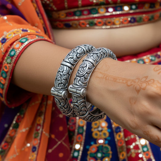 2PC German Silver Engraved Kada Bangles