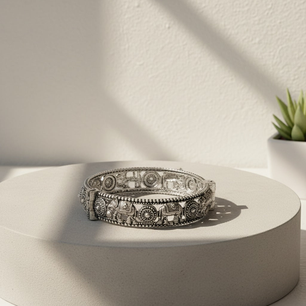 2PC Openable German Silver Elephant Kada Bangles