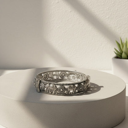 2PC Openable German Silver Elephant Kada Bangles