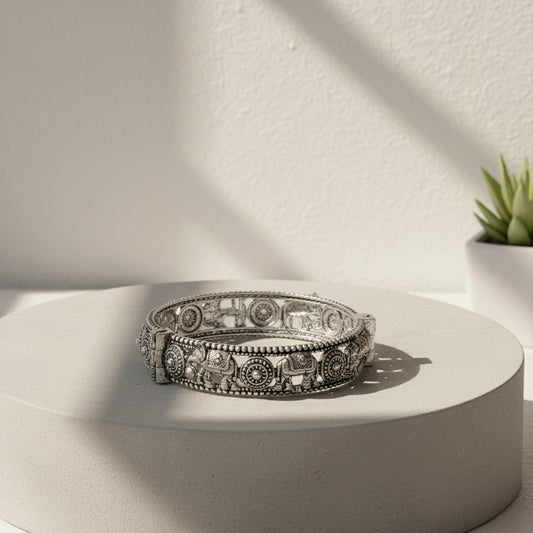 2PC Openable German Silver Elephant Kada Bangles