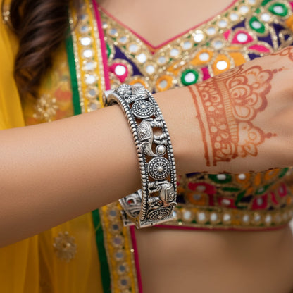 2PC Openable German Silver Elephant Kada Bangles